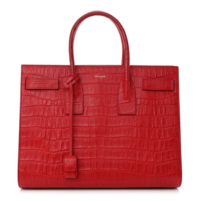 Calfskin Crocodile Embossed Large Sac De Jour Carryall Lipstick Red - Image 1