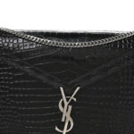 Calfskin Crocodile Embossed Monogram Cassandra Clasp Bag Black Rouge Legion - Image 9