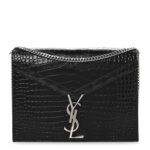 Calfskin Crocodile Embossed Monogram Cassandra Clasp Bag Black Rouge Legion