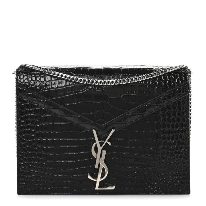 Calfskin Crocodile Embossed Monogram Cassandra Clasp Bag Black Rouge Legion - Image 1