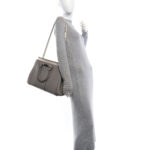 Calfskin Lady Bamboo Top Handle Bag Grey White - Image 2
