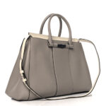 Calfskin Lady Bamboo Top Handle Bag Grey White - Image 3