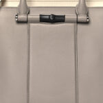 Calfskin Lady Bamboo Top Handle Bag Grey White - Image 9