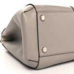 Calfskin Lady Bamboo Top Handle Bag Grey White - Image 10