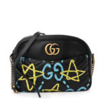 Calfskin Matelasse GucciGhost Medium GG Marmont Chain Shoulder Bag Black New Acquamarine - Image 9