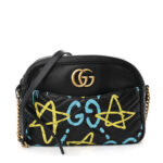 Calfskin Matelasse GucciGhost Medium GG Marmont Chain Shoulder Bag Black New Acquamarine