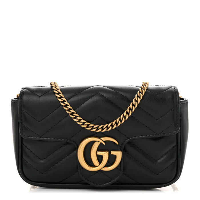 Calfskin Matelasse Super Mini GG Marmont Shoulder Bag Black - Image 1