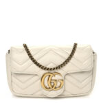Calfskin Matelasse Super Mini GG Marmont Shoulder Bag White - Image 10