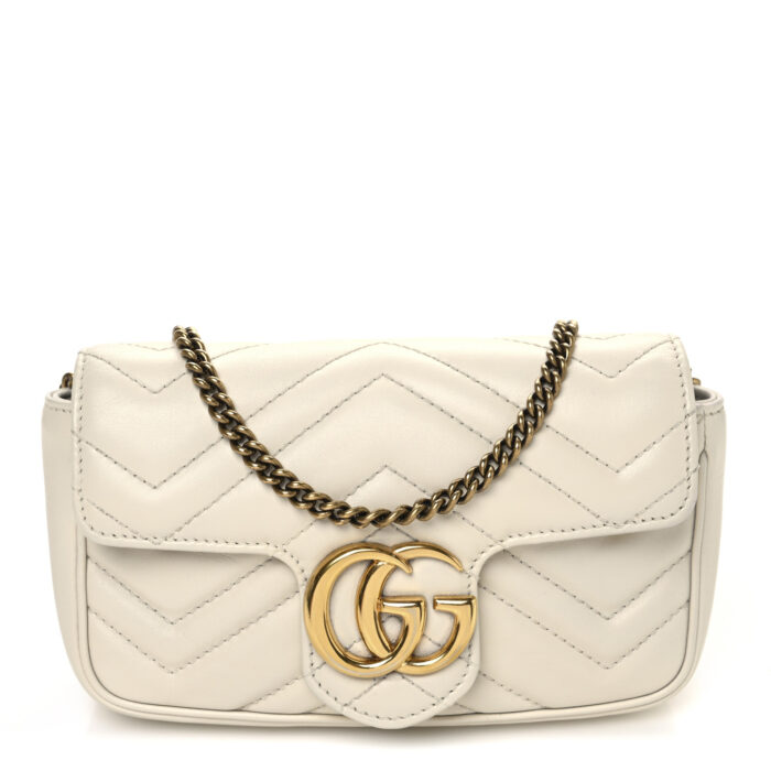 Calfskin Matelasse Super Mini GG Marmont Shoulder Bag White - Image 1