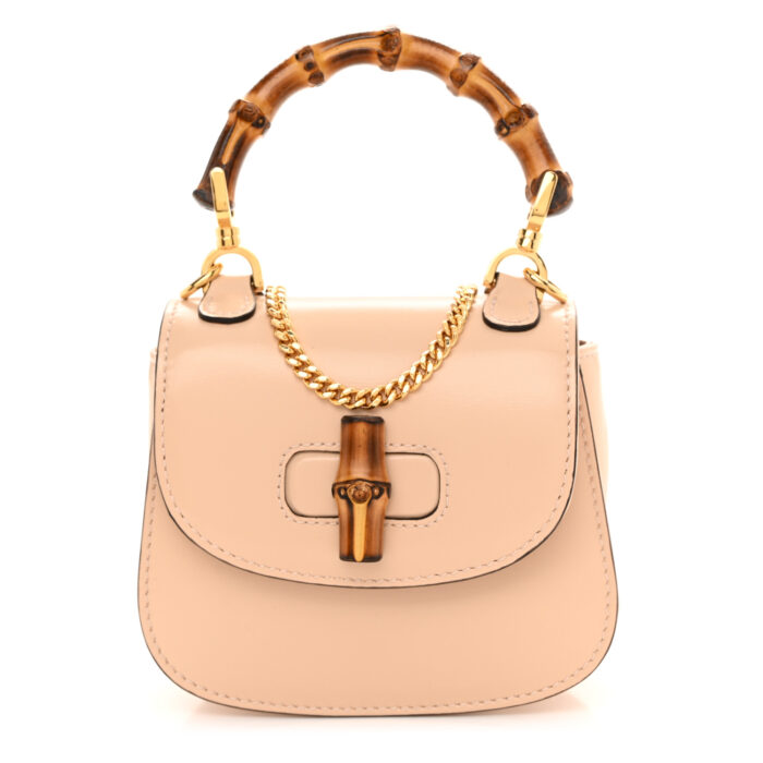 Calfskin Super Mini Bamboo 1947 Top Handle Chain Bag Light beige - Image 1