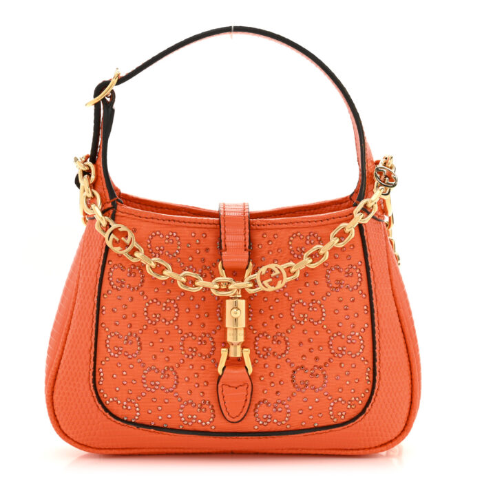 Canvas Lizard Crystal GG Monogram Mini Jackie 1961 Orange - Image 1