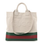 Canvas Logo Embossed Ophidia Tote Beige - Image 11