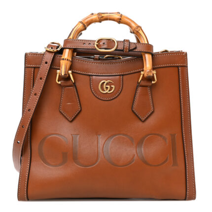 Charisma Calfskin Gucci Embossed Small Diana Tote Bag Peanut Brown