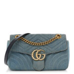 Denim Matelasse Small Pearly GG Marmont Shoulder Bag Blue - Image 4