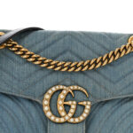 Denim Matelasse Small Pearly GG Marmont Shoulder Bag Blue - Image 9