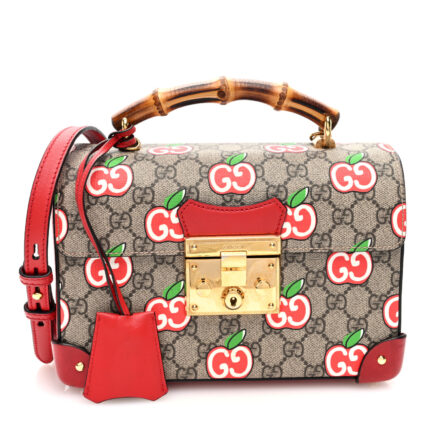 GG Supreme Monogram Apple Small Padlock Bamboo Shoulder Bag Beige Multicolor Lobster Red