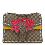 GG Supreme Monogram Crystal Bow Embroidered Medium Dionysus Shoulder Bag Yellow