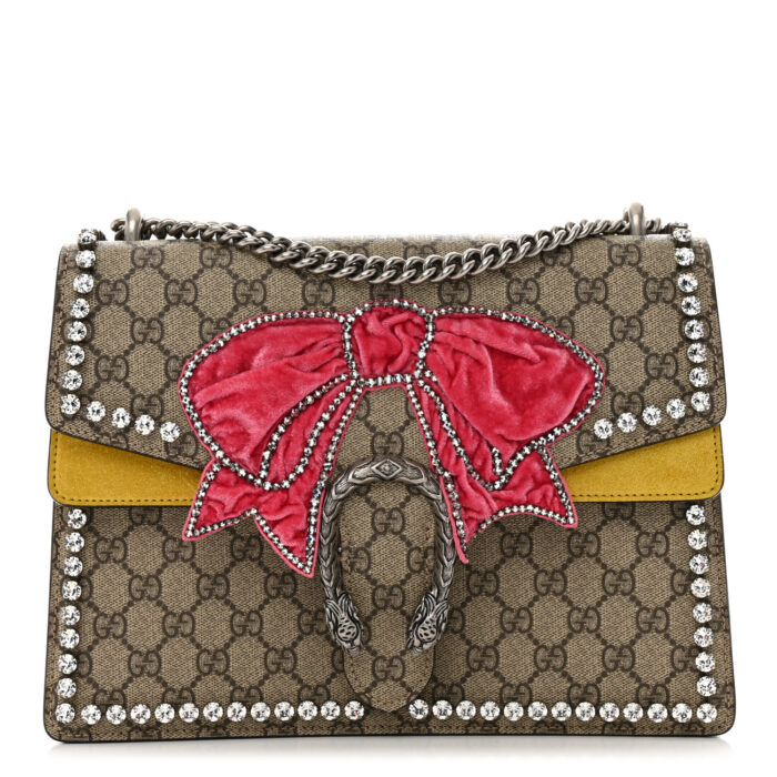 GG Supreme Monogram Crystal Bow Embroidered Medium Dionysus Shoulder Bag Yellow - Image 1