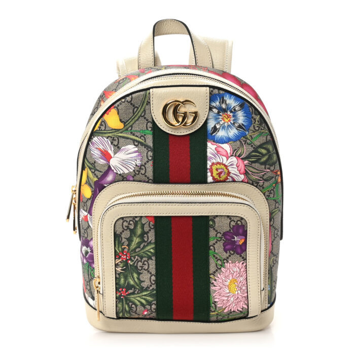 GG Supreme Monogram Flora Web Small Ophidia Day Backpack White - Image 1