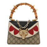 GG Supreme Monogram Goatskin Pearl Mini Fox Broche Bamboo Top Handle Bag Beige Ebony Black Hibiscus Red Mystic White - Image 13