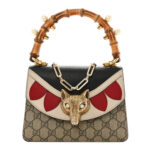 GG Supreme Monogram Goatskin Pearl Mini Fox Broche Bamboo Top Handle Bag Beige Ebony Black Hibiscus Red Mystic White