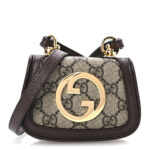 GG Supreme Monogram Textured Dollar Calfskin Blondie Card Case Wallet with Strap Beige Ebony New Acero