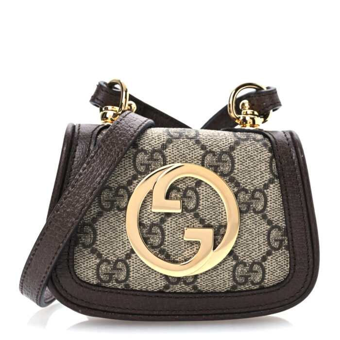 GG Supreme Monogram Textured Dollar Calfskin Blondie Card Case Wallet with Strap Beige Ebony New Acero - Image 1