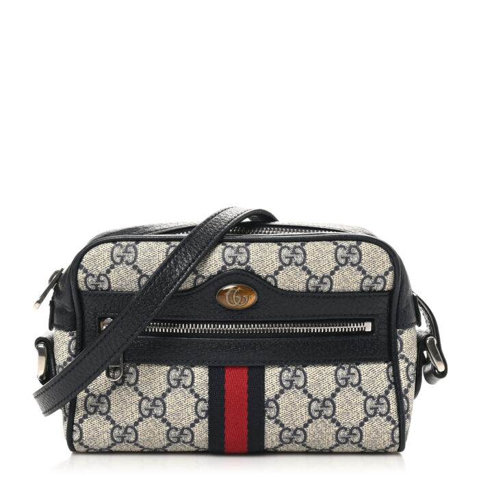 GG Supreme Monogram Textured Dollar Calfskin Web Mini Ophidia Shoulder Bag Beige Blue - Image 1