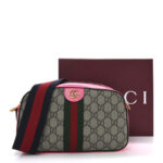 GG Supreme Monogram Textured Dollar Calfskin Web Ophidia Small Crossbody Bag Beige Ebony Fuchsia - Image 2