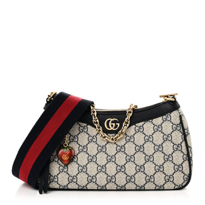 GG Supreme Monogram Textured Dollar Calfskin Web Small Ophidia GG Handbag Beige Blue - Image 1