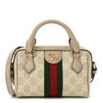 GG Supreme Monogram Textured Dollar Calfskin Web Super Mini Ophidia Top Handle Bowler Bag Beige Mystic White Oatmeal