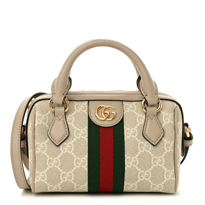 GG Supreme Monogram Textured Dollar Calfskin Web Super Mini Ophidia Top Handle Bowler Bag Beige Mystic White Oatmeal - Image 1