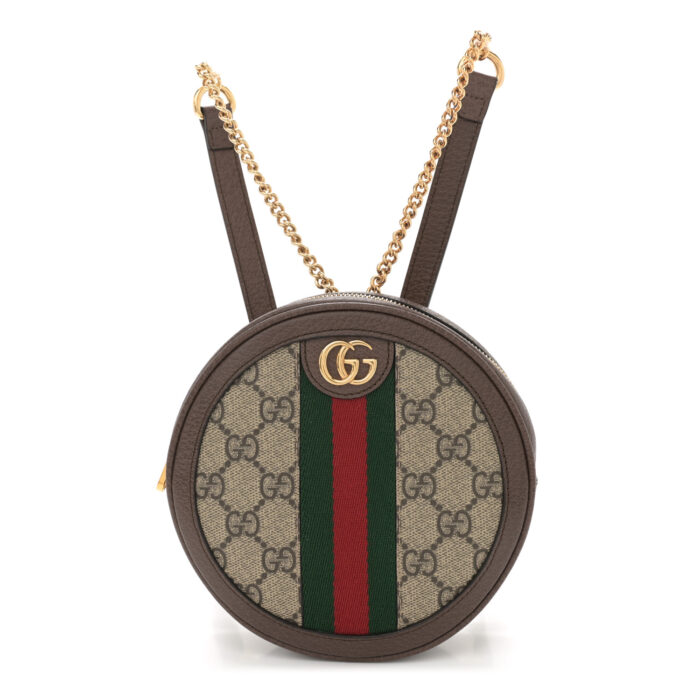 GG Supreme Monogram Web Mini Ophidia Round Backpack Brown - Image 1