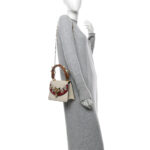 Goatskin Pearl Mini Fox Broche Bamboo Top Handle Bag Hibiscus Red Mystic White - Image 2