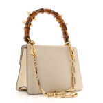 Goatskin Pearl Mini Fox Broche Bamboo Top Handle Bag Hibiscus Red Mystic White - Image 3