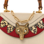 Goatskin Pearl Mini Fox Broche Bamboo Top Handle Bag Hibiscus Red Mystic White - Image 9