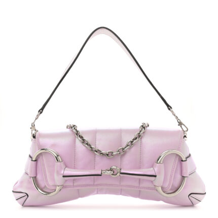 Iridescent Nappa Vertical Matelasse Medium Maxi Horsebit Chain Shoulder Bag Escape Pink