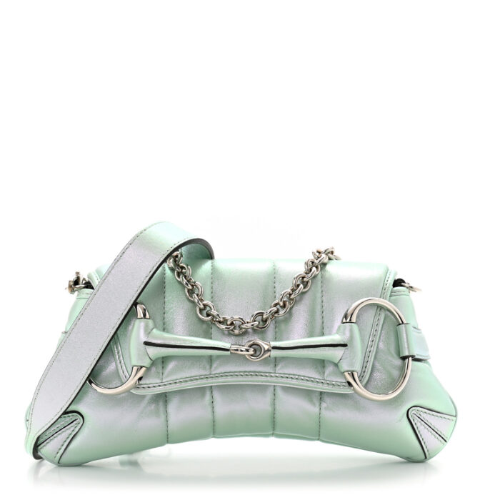 Iridescent Nappa Vertical Matelasse Small Maxi Horsebit Chain Shoulder Bag Iridescent Salvy Green - Image 1