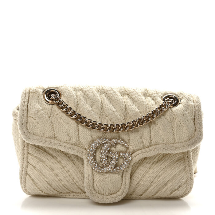 Knitted Wool Crystal Small GG Marmont Shoulder Bag Ivory - Image 1