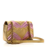 Metallic Calfskin Matelasse Mini GG Marmont Shoulder Bag Gold Pink - Image 3