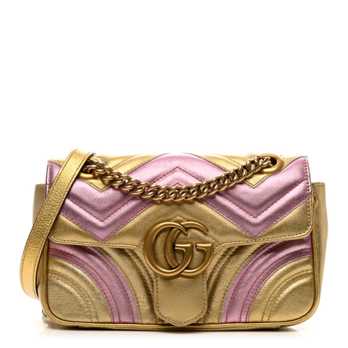 Metallic Calfskin Matelasse Mini GG Marmont Shoulder Bag Gold Pink - Image 1