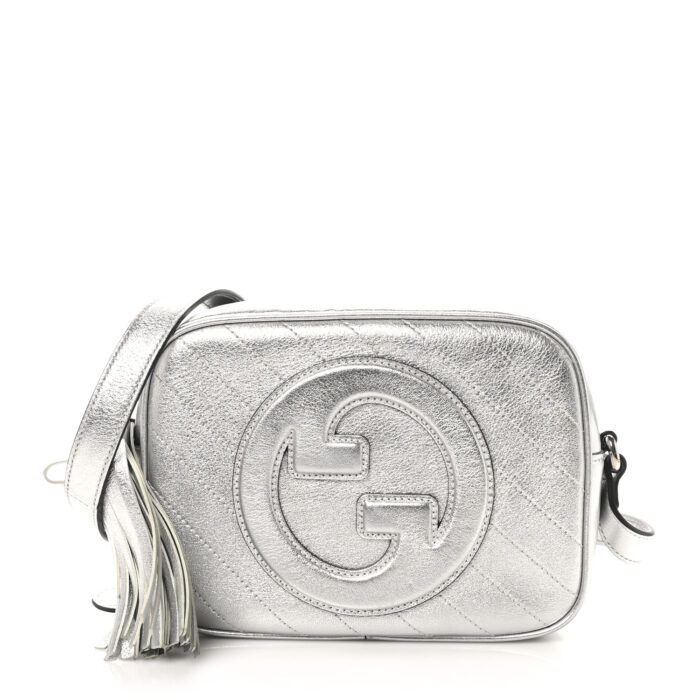 Metallic Sakai Be Green Calfskin Diagonal Stitched Small Blondie Shoulder Bag Silver - Image 1