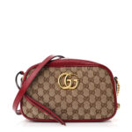 Monogram Azalea Calfskin Matelasse Diagonal Small GG Marmont Chain Shoulder Bag Beige Ebony New Cherry Red