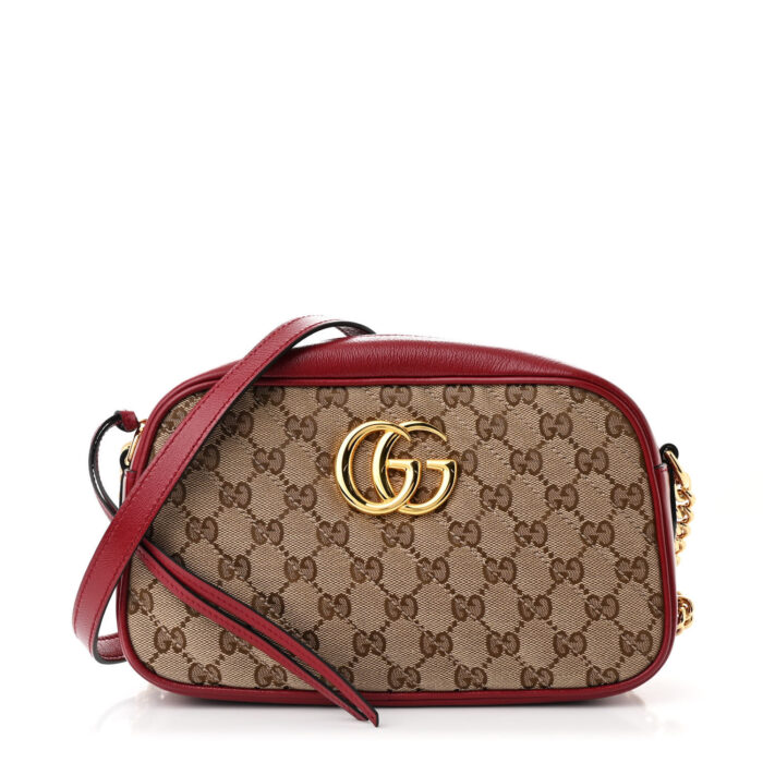 Monogram Azalea Calfskin Matelasse Diagonal Small GG Marmont Chain Shoulder Bag Beige Ebony New Cherry Red - Image 1