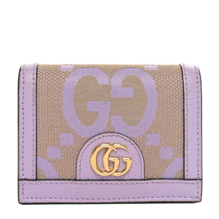 Monogram Jumbo GG Textured Dollar Calfskin Ophidia Card Case Beige Lapis
