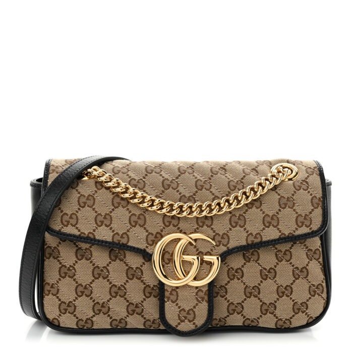 Monogram Matelasse Diagonal Small GG Marmont Shoulder Bag Beige Black - Image 1