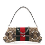 Monogram Textured Dollar Calfskin Heavy Grosgrain Web Medium Maxi Horsebit Chain Shoulder Bag Beige Ebony New Acero - Image 12