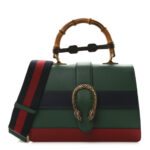 Moon Calfskin Web Medium Dionysus Bamboo Top Handle Bag Emerald Blue Hibiscus Red - Image 11