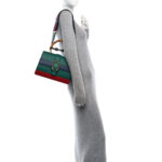 Moon Calfskin Web Medium Dionysus Bamboo Top Handle Bag Emerald Blue Hibiscus Red - Image 2