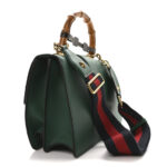 Moon Calfskin Web Medium Dionysus Bamboo Top Handle Bag Emerald Blue Hibiscus Red - Image 3
